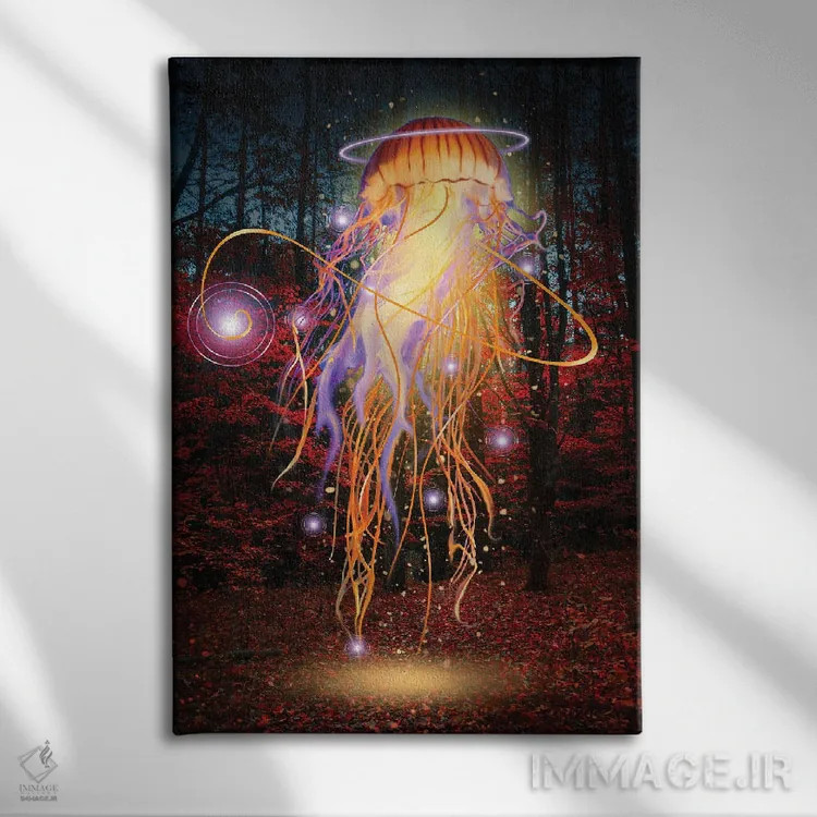 تابلو دکوراتیو عروس دریایی جنگلی در شب اثر دیوید لوبلاو - نمای روبهرو روی دیوار