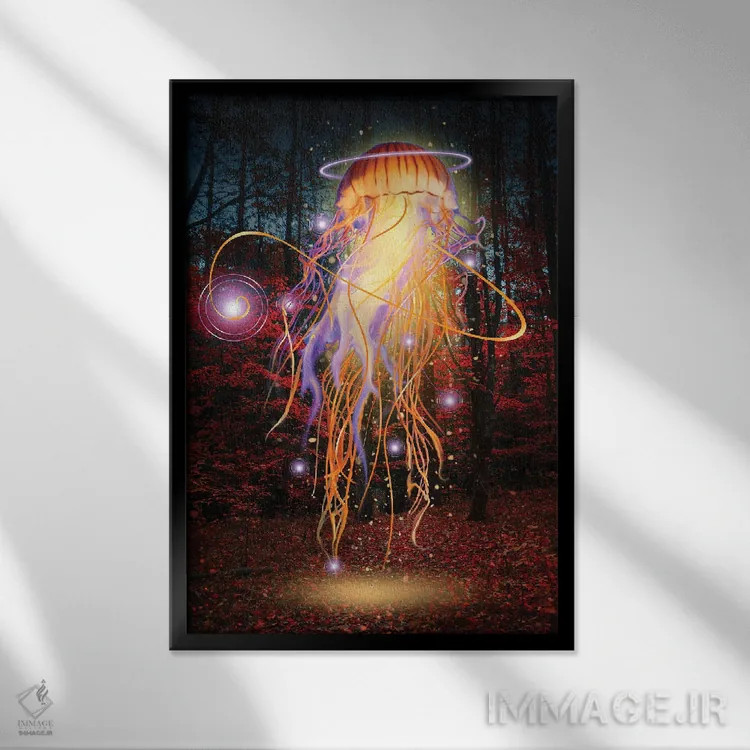 تابلو دکوراتیو عروس دریایی جنگلی در شب اثر دیوید لوبلاو - نمای قابدار مشکی