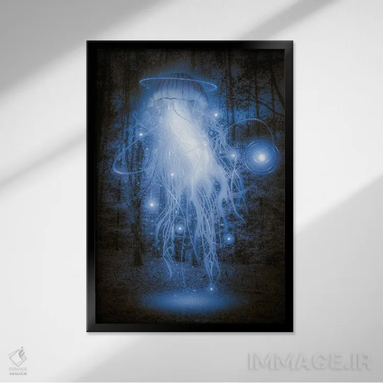 تابلو دکوراتیو جنگل عروس های دریایی آبی اثر دیوید لوبلاو - نمای قابدار مشکی