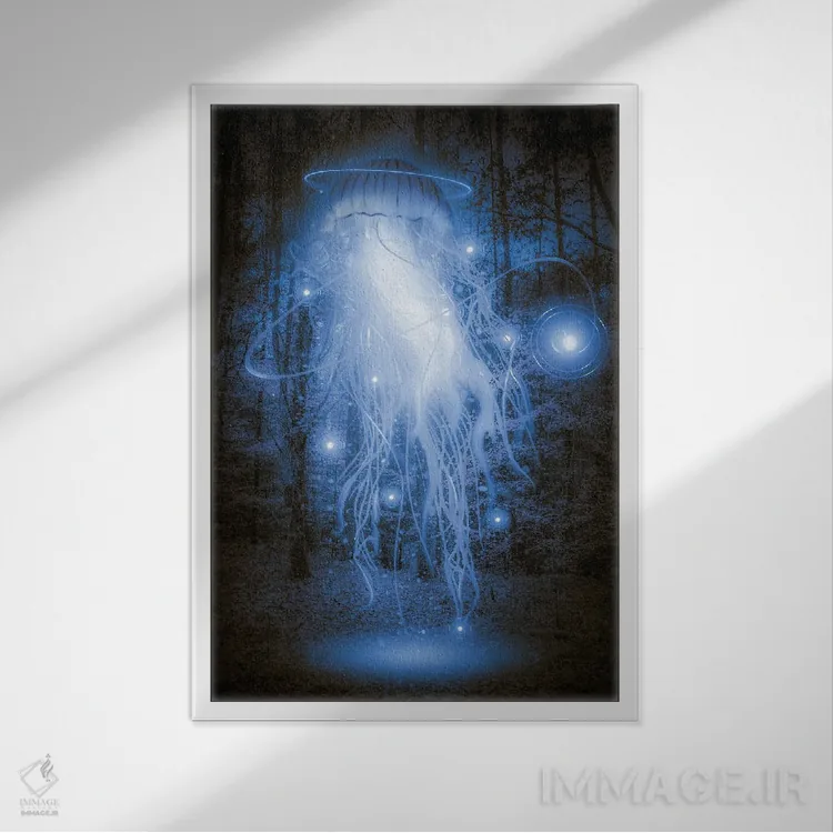 تابلو دکوراتیو جنگل عروس های دریایی آبی اثر دیوید لوبلاو - نمای قابدار سفید