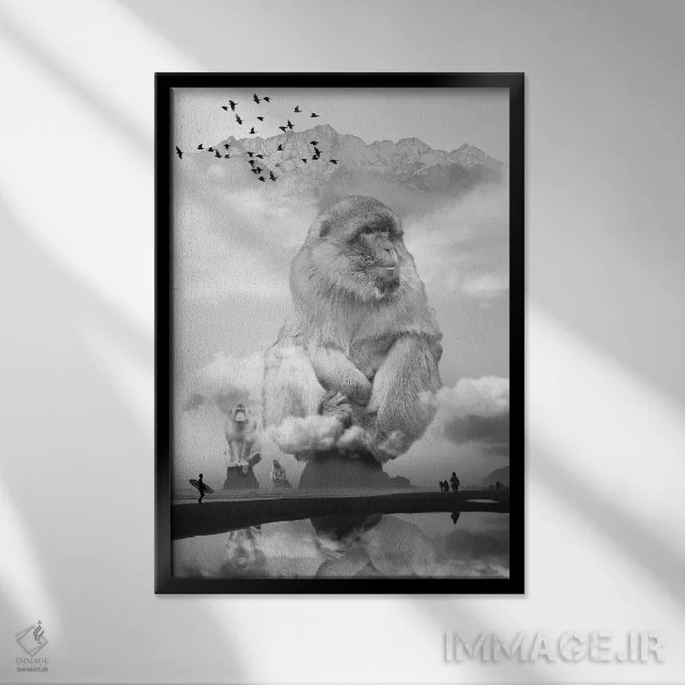 تابلو دکوراتیو میمون دریایی، میمون کار می کند اثر دیوید لوبلاو - نمای قابدار مشکی