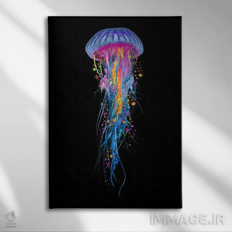 تابلو دکوراتیو دو عروس دریایی آبی اثر دیوید لوبلاو - نمای روبهرو روی دیوار