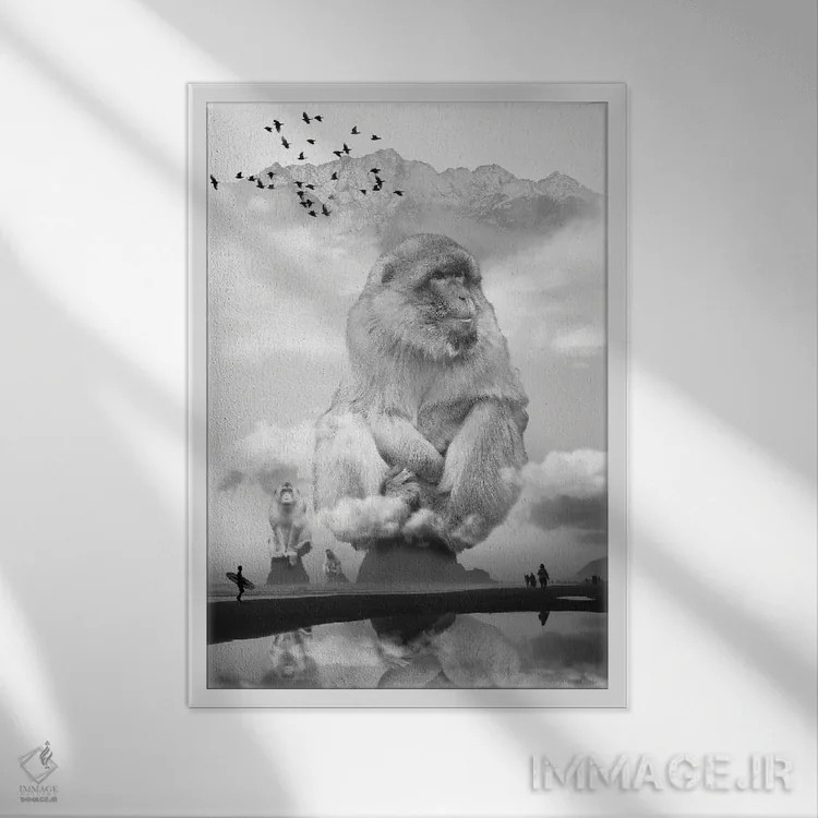 تابلو دکوراتیو میمون دریایی، میمون کار می کند اثر دیوید لوبلاو - نمای قابدار سفید