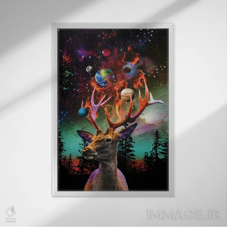 تابلو دکوراتیو گوزن سیاره ای اثر دیوید لوبلاو - نمای قابدار سفید