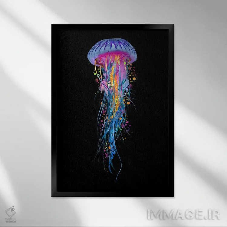 تابلو دکوراتیو دو عروس دریایی آبی اثر دیوید لوبلاو - نمای قابدار مشکی