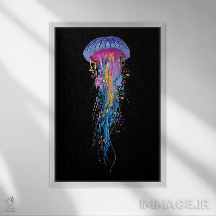 تابلو دکوراتیو دو عروس دریایی آبی اثر دیوید لوبلاو - نمای قابدار سفید