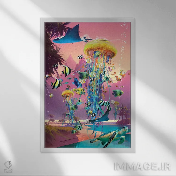 تابلو دکوراتیو خواب دیدن کنار رودخانه عروس های دریایی اثر دیوید لوبلاو - نمای قابدار سفید