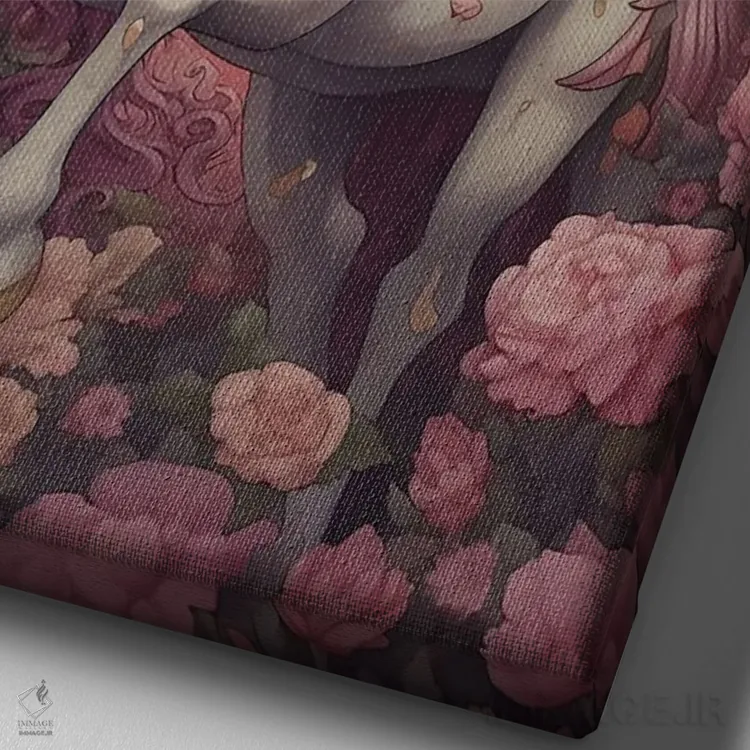 تابلو دکوراتیو تک شاخ صورتی اثر دیوید لوبلاو - نمای نزدیک بافت بوم