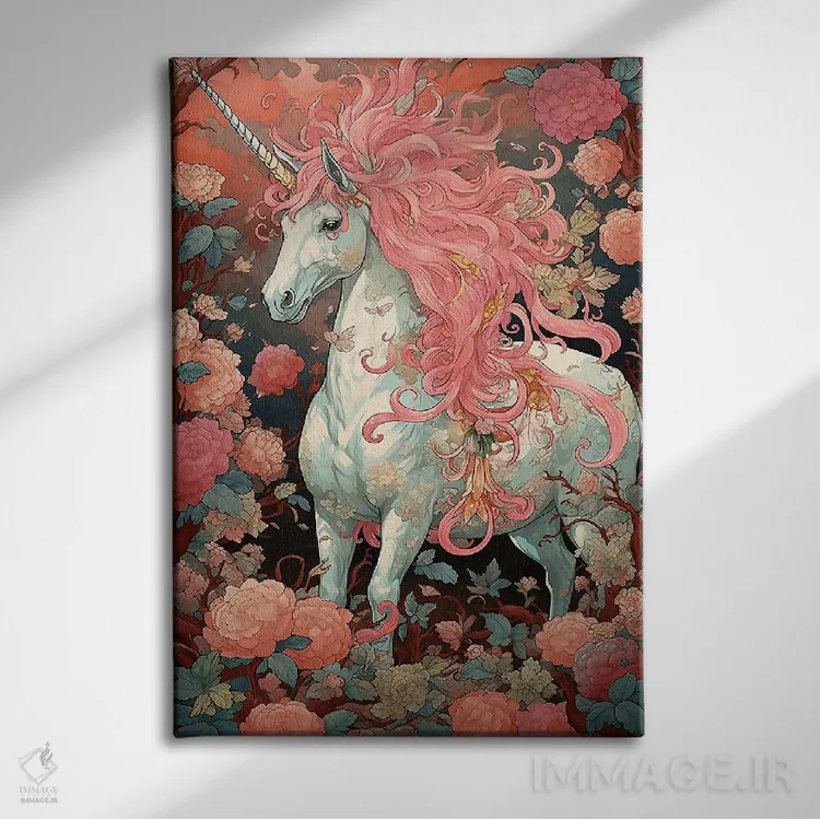 تابلو دکوراتیو تک شاخ صورتی با گل ها اثر دیوید لوبلاو - نمای روبهرو روی دیوار