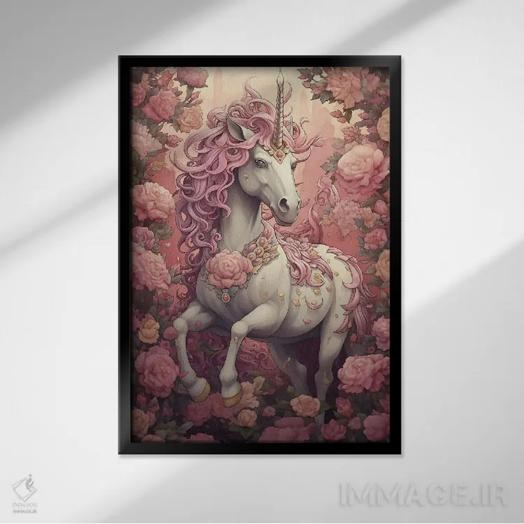 تابلو دکوراتیو تک شاخ صورتی اثر دیوید لوبلاو - نمای قابدار مشکی