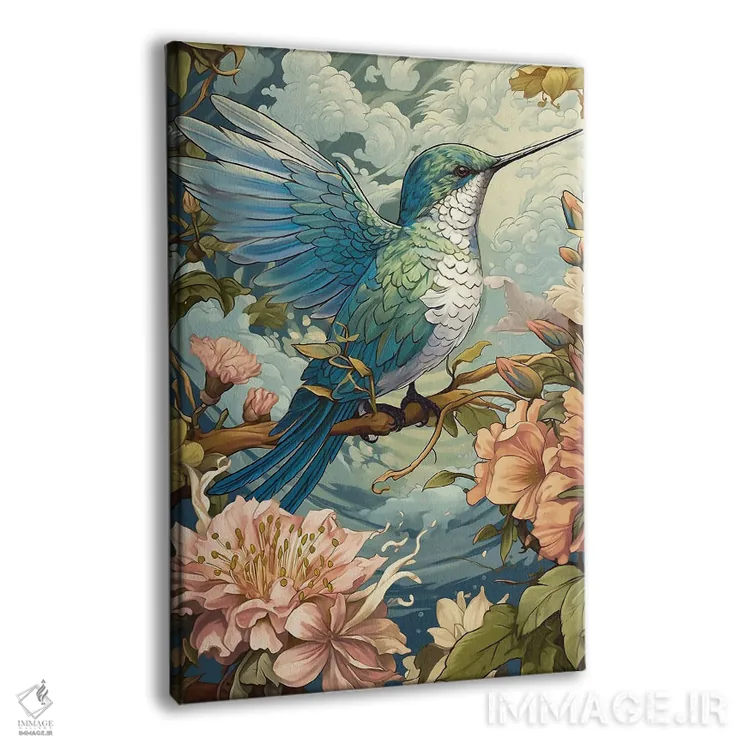 تابلو دکوراتیو مرغ مگس خوار با گل ها اثر دیوید لوبلاو - نمای پرسپکتیو محصول