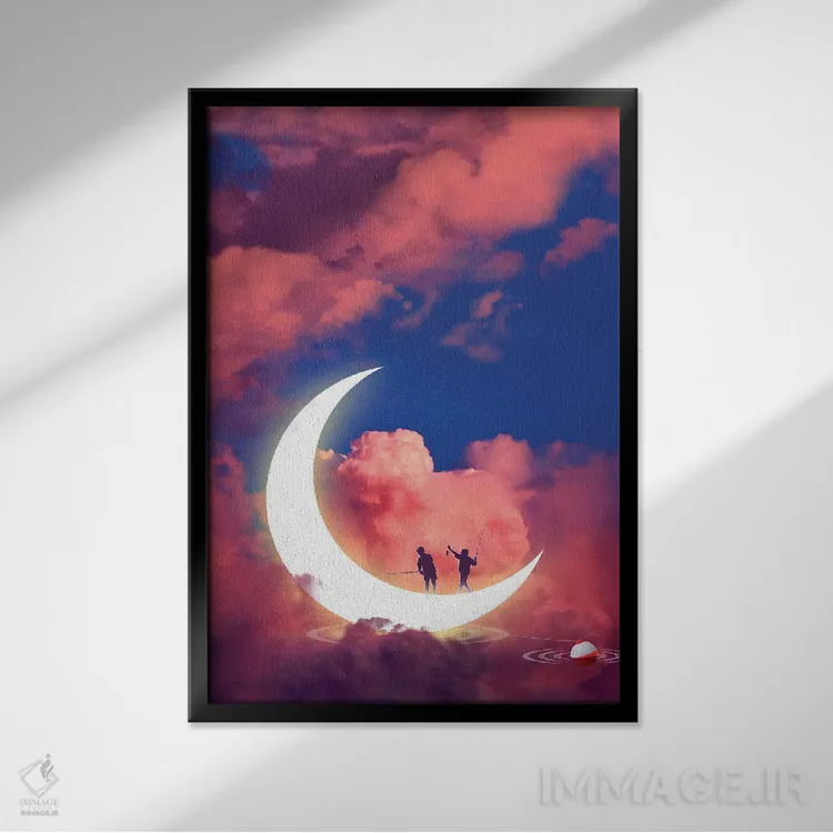 تابلو دکوراتیو ماهیگیری مهتابی اثر دیوید لوبلاو - نمای قابدار مشکی