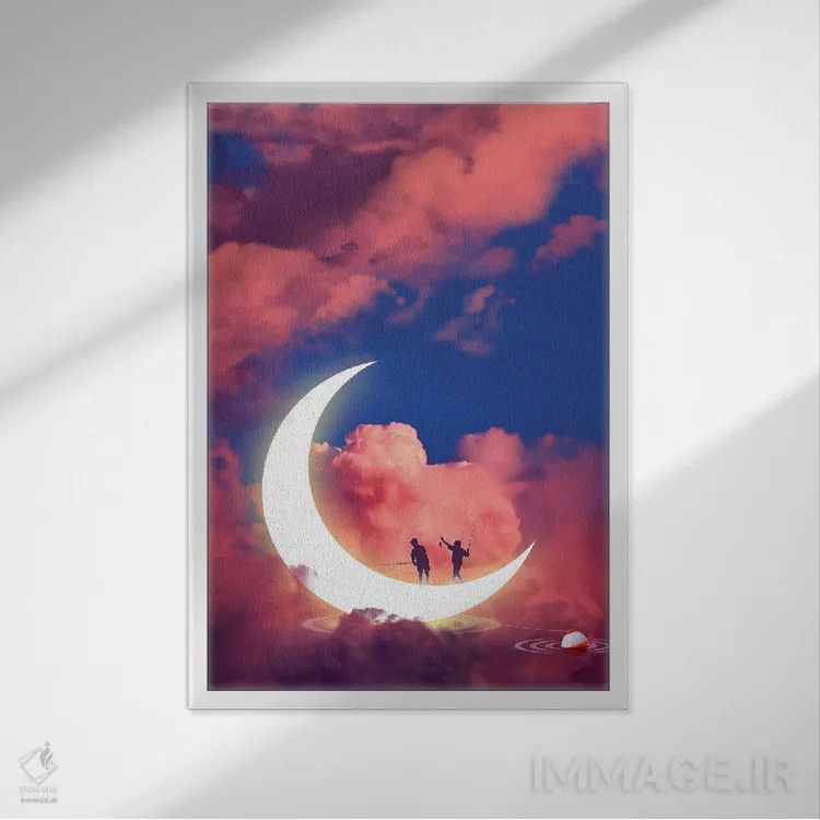 تابلو دکوراتیو ماهیگیری مهتابی اثر دیوید لوبلاو - نمای قابدار سفید