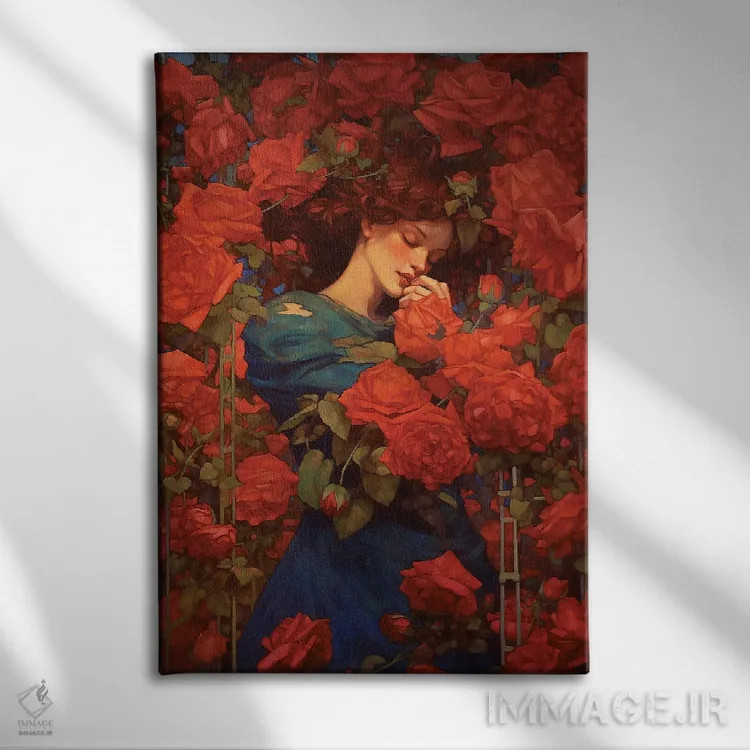 تابلو دکوراتیو زیبایی در بستری از گل رز اثر دیوید لوبلاو - نمای روبهرو روی دیوار