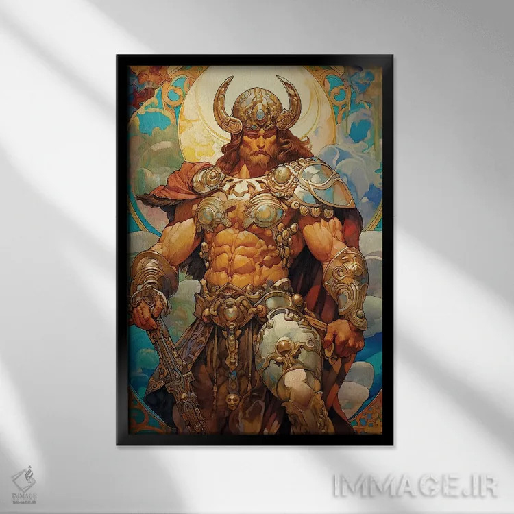 تابلو دکوراتیو جنگجوی وایکینگ اثر دیوید لوبلاو - نمای قابدار مشکی