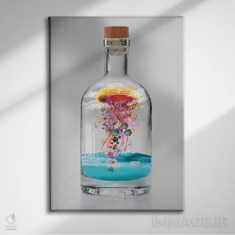 تابلو دکوراتیو عروس دریایی برقی در بطری اثر دیوید لوبلاو - نمای روبهرو روی دیوار