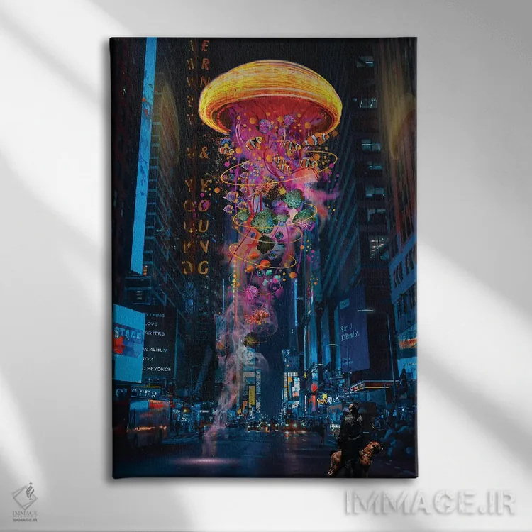 تابلو دکوراتیو عروس دریایی برقی در نیویورک اثر دیوید لوبلاو - نمای روبهرو روی دیوار