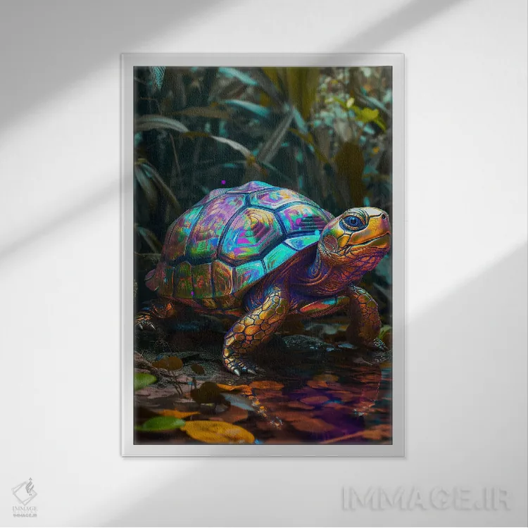 تابلو دکوراتیو لاک پشت فلزی اثر دیوید لوبلاو - نمای قابدار سفید