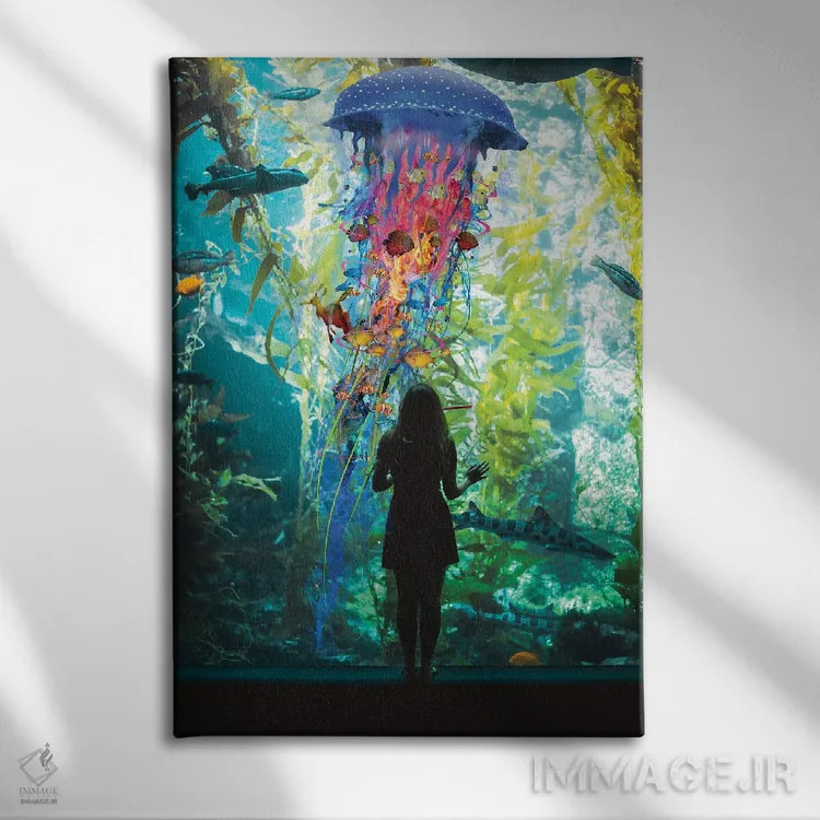 تابلو دکوراتیو جهان عروس دریایی برقی یک آکواریوم است اثر دیوید لوبلاو - نمای روبهرو روی دیوار
