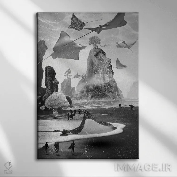 تابلو دکوراتیو گم شده در جزیره موج سواری اثر دیوید لوبلاو - نمای روبهرو روی دیوار