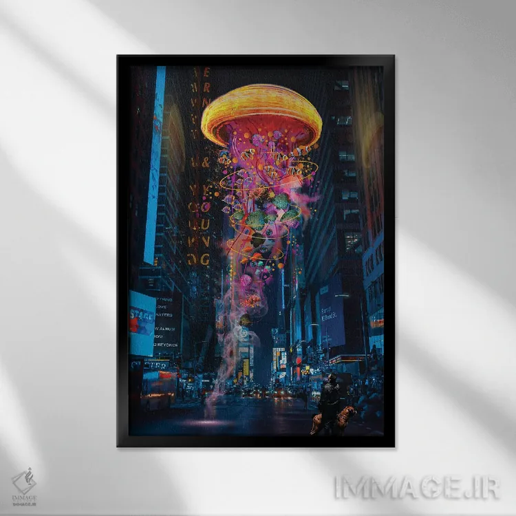 تابلو دکوراتیو عروس دریایی برقی در نیویورک اثر دیوید لوبلاو - نمای قابدار مشکی