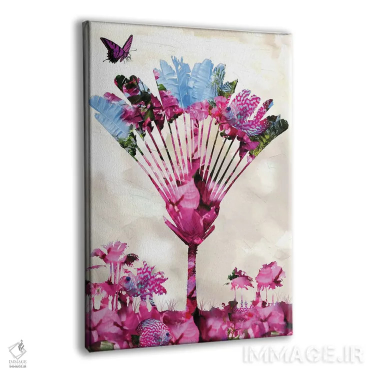 تابلو دکوراتیو صورتی در میان نخل اثر دیوید لوبلاو - نمای پرسپکتیو محصول