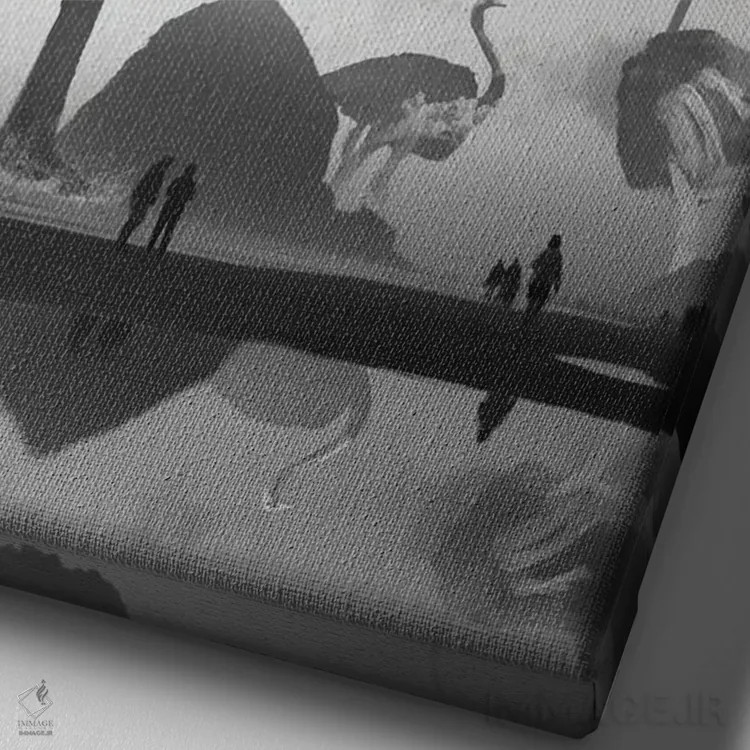 تابلو دکوراتیو شترمرغ در ساحل اثر دیوید لوبلاو - نمای نزدیک بافت بوم