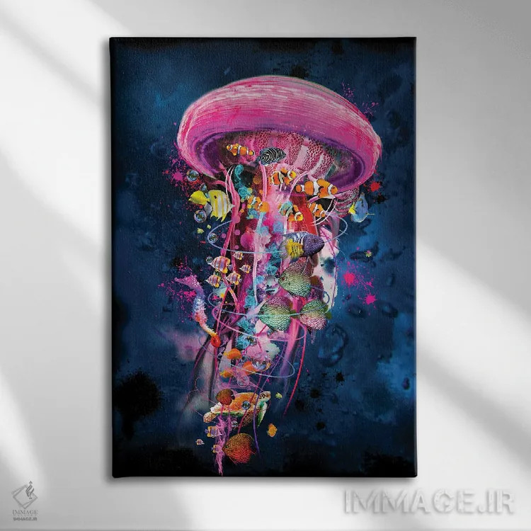 تابلو دکوراتیو جهان عروس دریایی برقی صورتی اثر دیوید لوبلاو - نمای روبهرو روی دیوار