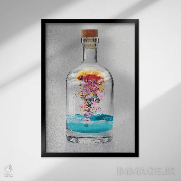 تابلو دکوراتیو عروس دریایی برقی در بطری اثر دیوید لوبلاو - نمای قابدار مشکی