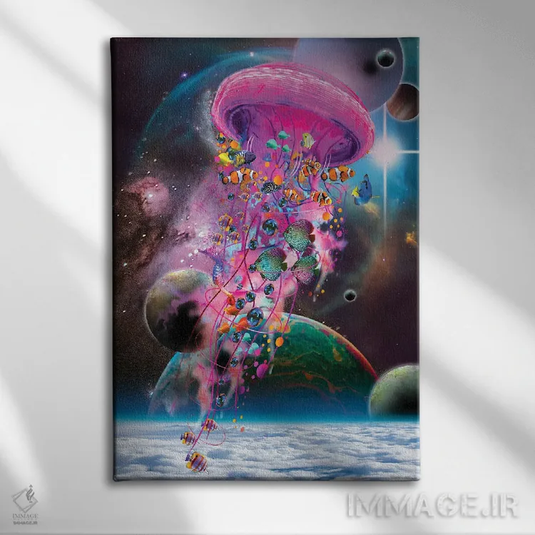 تابلو دکوراتیو عروس دریایی برقی صورتی اثر دیوید لوبلاو - نمای روبهرو روی دیوار