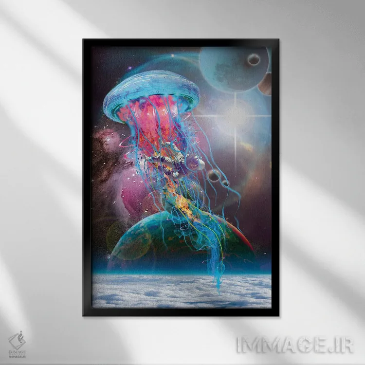 تابلو دکوراتیو هیولای فضایی عروس دریایی برقی اثر دیوید لوبلاو - نمای قابدار مشکی