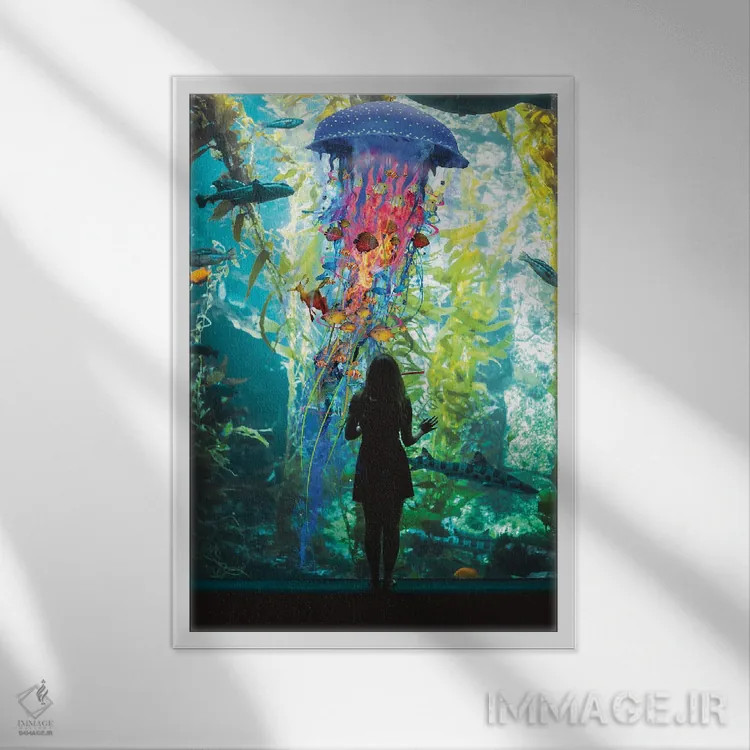 تابلو دکوراتیو جهان عروس دریایی برقی یک آکواریوم است اثر دیوید لوبلاو - نمای قابدار سفید