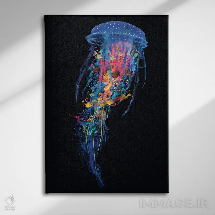 تابلو دکوراتیو عروس دریایی برقی آبی اثر دیوید لوبلاو - نمای روبهرو روی دیوار