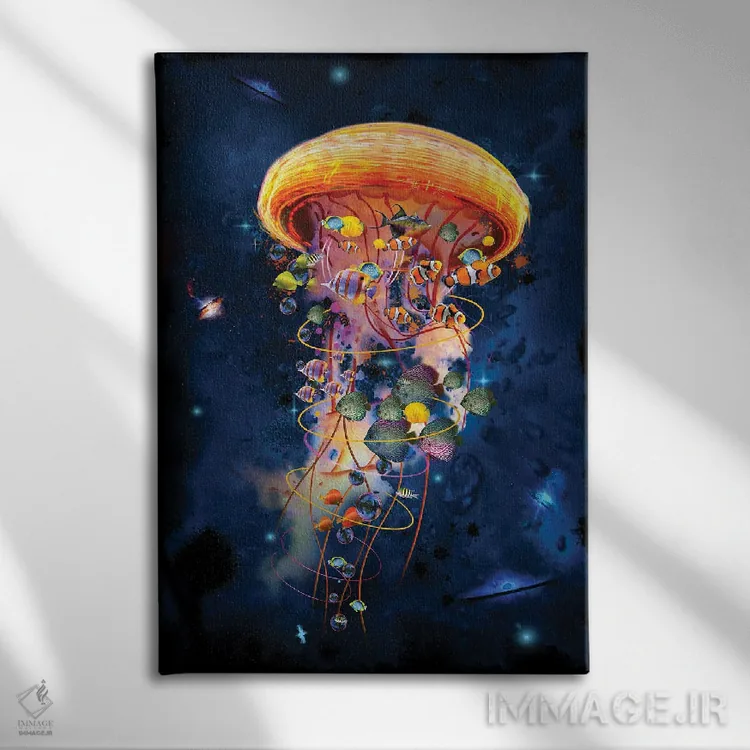 تابلو دکوراتیو جهان ها و کهکشان های عروس دریایی برقی اثر دیوید لوبلاو - نمای روبهرو روی دیوار