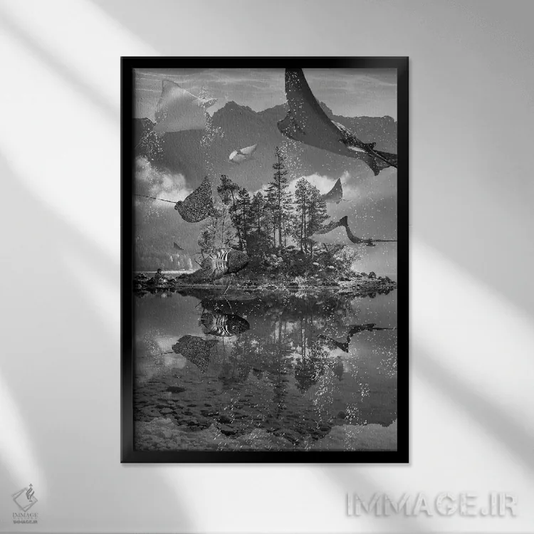 تابلو دکوراتیو دریاچه رایز اثر دیوید لوبلاو - نمای قابدار مشکی