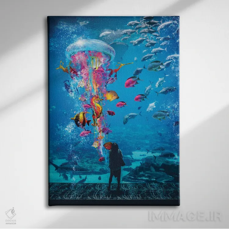 تابلو دکوراتیو عروس دریایی خارق العاده در مخزن آکواریوم اثر دیوید لوبلاو - نمای روبهرو روی دیوار