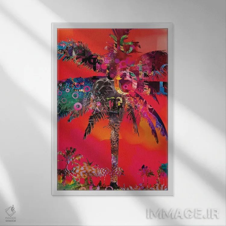 تابلو دکوراتیو نخل قرمز با نوشته اثر دیوید لوبلاو - نمای قابدار سفید