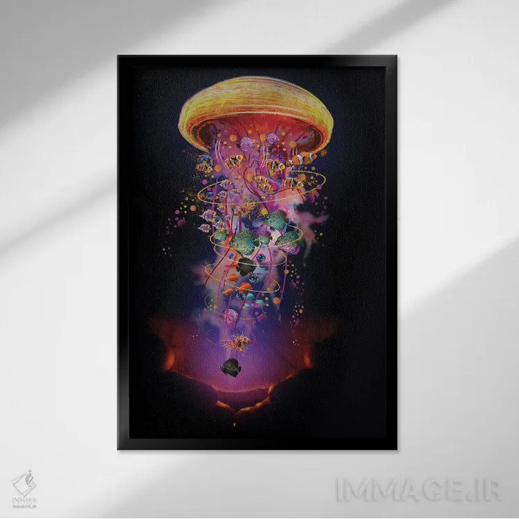 تابلو دکوراتیو دست ها با عروس دریایی برقی اثر دیوید لوبلاو - نمای قابدار مشکی