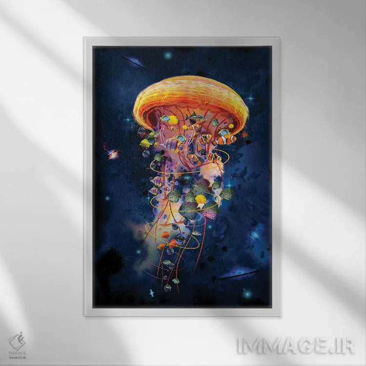 تابلو دکوراتیو جهان ها و کهکشان های عروس دریایی برقی اثر دیوید لوبلاو - نمای قابدار سفید