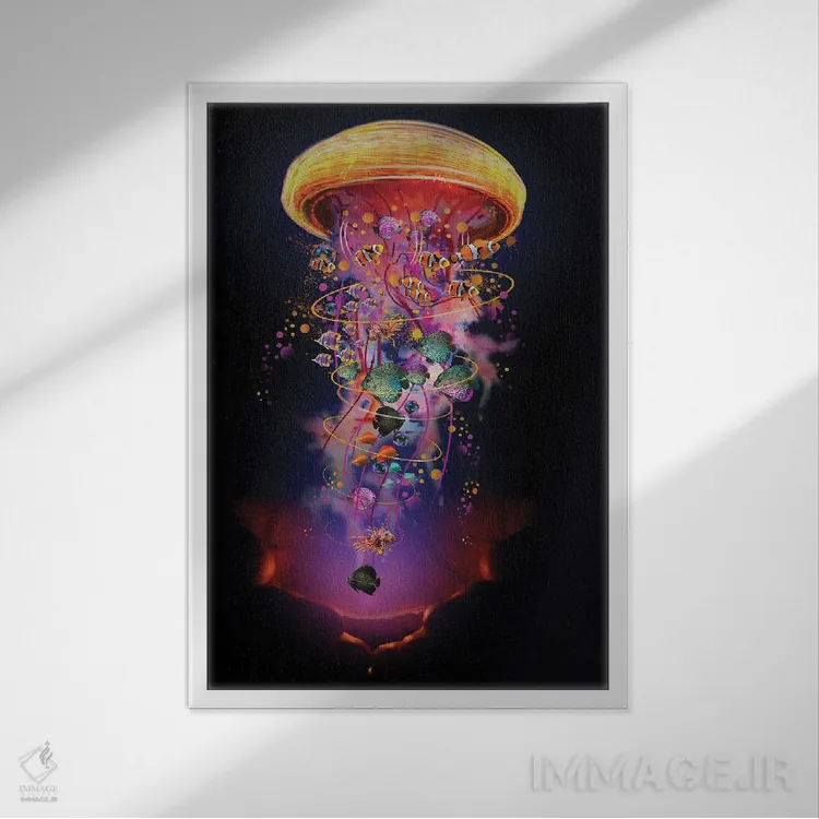 تابلو دکوراتیو دست ها با عروس دریایی برقی اثر دیوید لوبلاو - نمای قابدار سفید