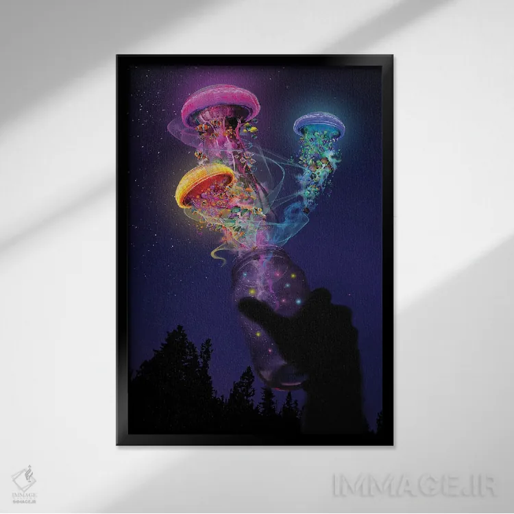 تابلو دکوراتیو عروس دریایی بیرون از شیشه اثر دیوید لوبلاو - نمای قابدار مشکی