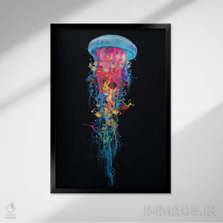 تابلو دکوراتیو دنیای عروس دریایی برقی فوق العاده اثر دیوید لوبلاو - نمای قابدار مشکی