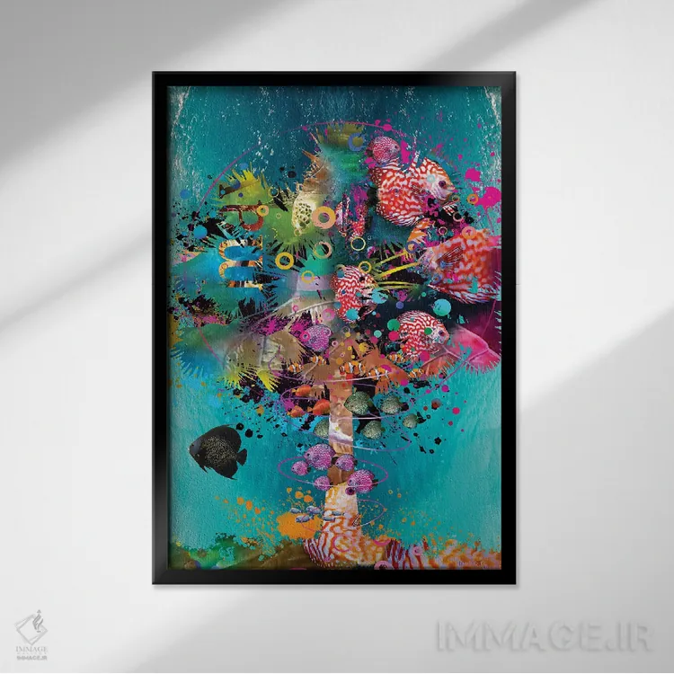 تابلو دکوراتیو نخل موج سوار اثر دیوید لوبلاو - نمای قابدار مشکی