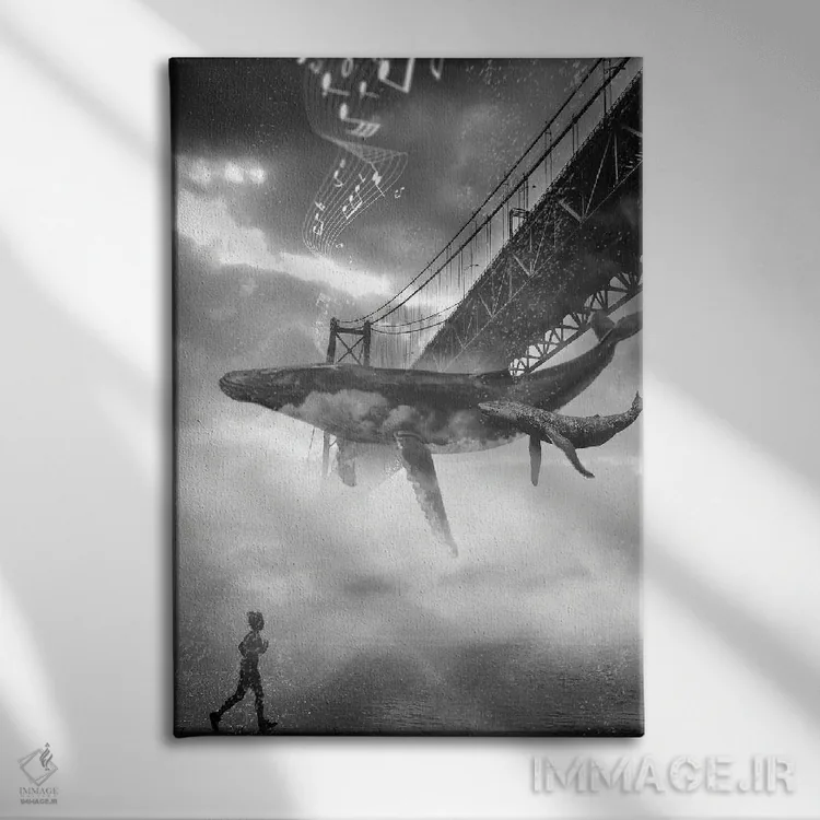 تابلو دکوراتیو موسیقی نهنگ زیر پل گلدن گیت اثر دیوید لوبلاو - نمای روبهرو روی دیوار