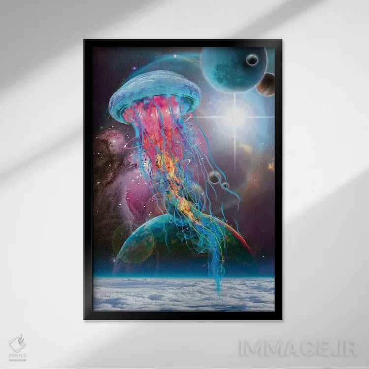 تابلو دکوراتیو عروس دریایی فضایی در مدار اثر دیوید لوبلاو - نمای قابدار مشکی