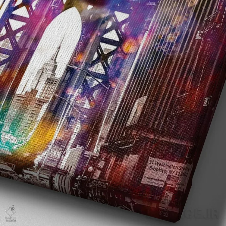 تابلو دکوراتیو سفر در زمان روی پل بروکلین اثر دیوید لوبلاو - نمای نزدیک بافت بوم
