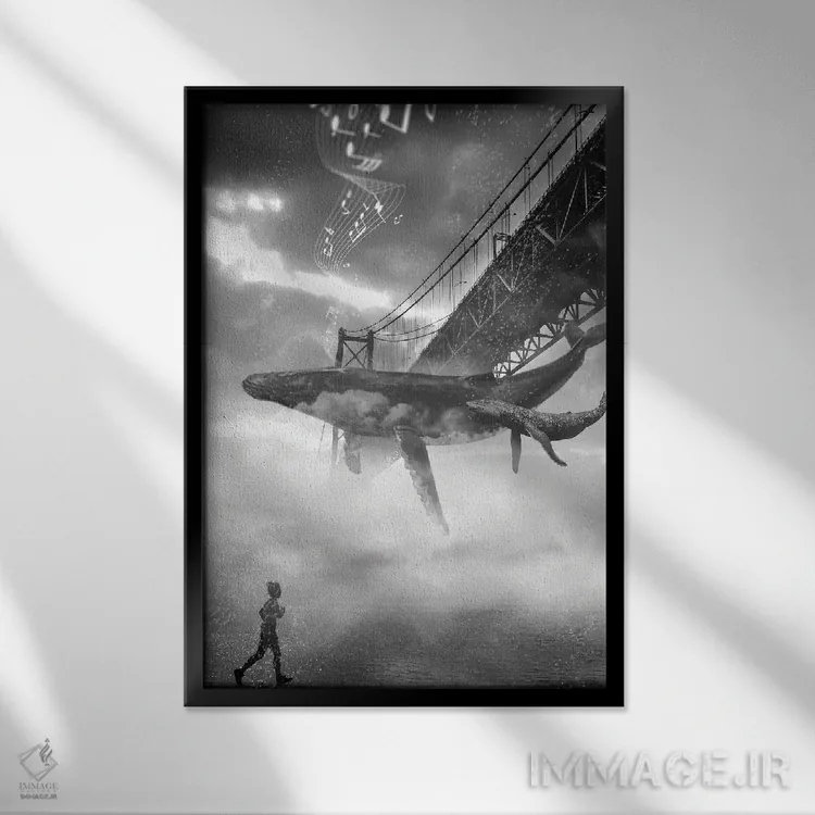 تابلو دکوراتیو موسیقی نهنگ زیر پل گلدن گیت اثر دیوید لوبلاو - نمای قابدار مشکی