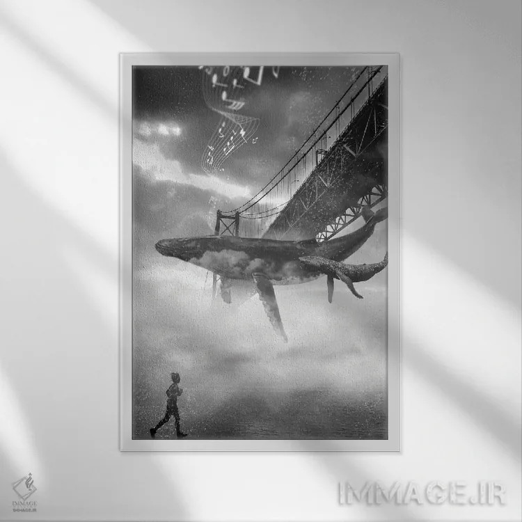 تابلو دکوراتیو موسیقی نهنگ زیر پل گلدن گیت اثر دیوید لوبلاو - نمای قابدار سفید