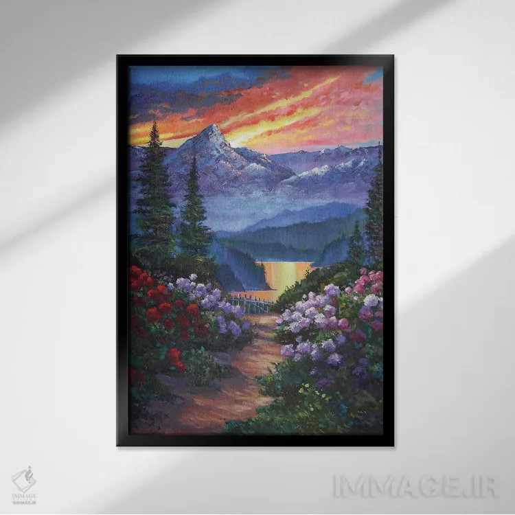 تابلو دکوراتیو مسیر بهاری به سوی دریاچه کوهستان اثر دیوید لوید گلوور - نمای قابدار مشکی