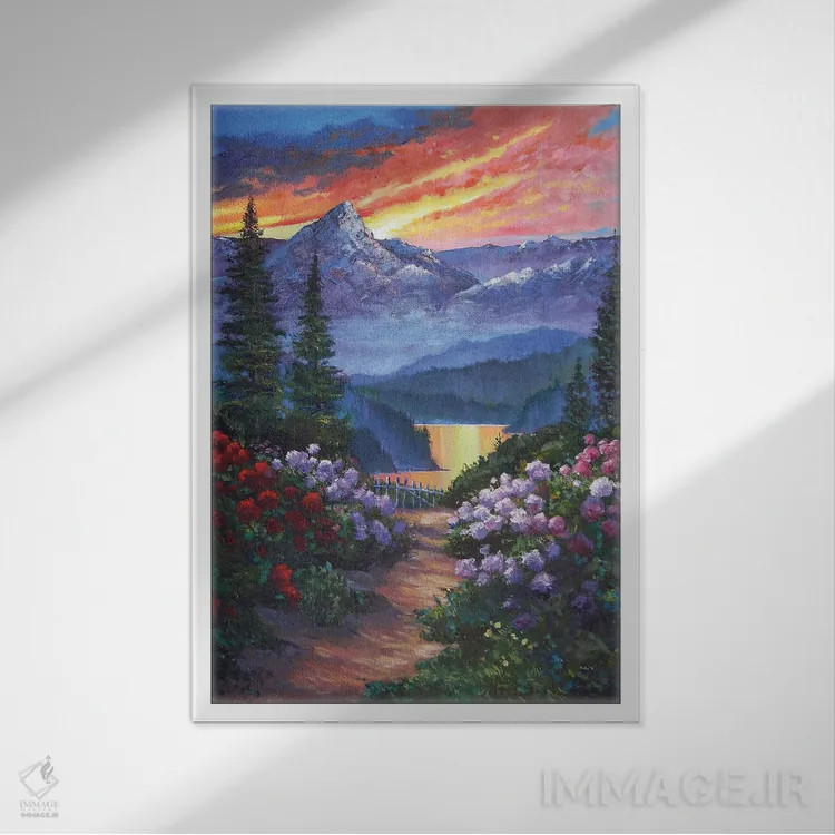 تابلو دکوراتیو مسیر بهاری به سوی دریاچه کوهستان اثر دیوید لوید گلوور - نمای قابدار سفید